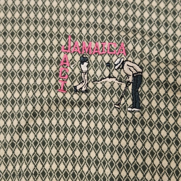 Clark & Gregory Golfwear Green And Tan Plaid Pattern AOP Polo XL Jamaica‎ ACI - Picture 2 of 10